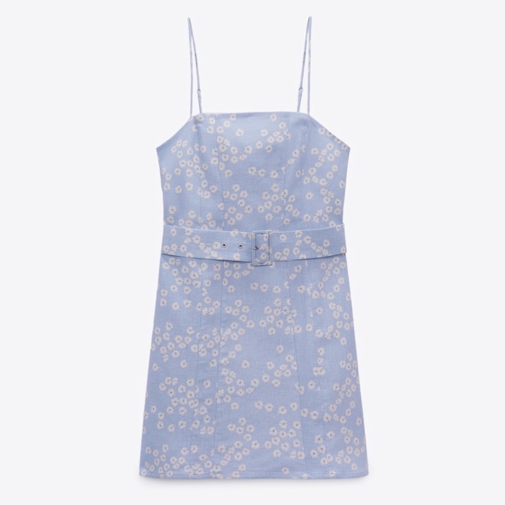 zara blue floral belt mini dress!! the summer i turned pretty!!